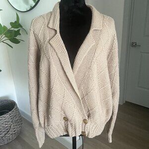 Vintage Design Options 90s 100% Wool Button Cardigan Sweater Sz L New England